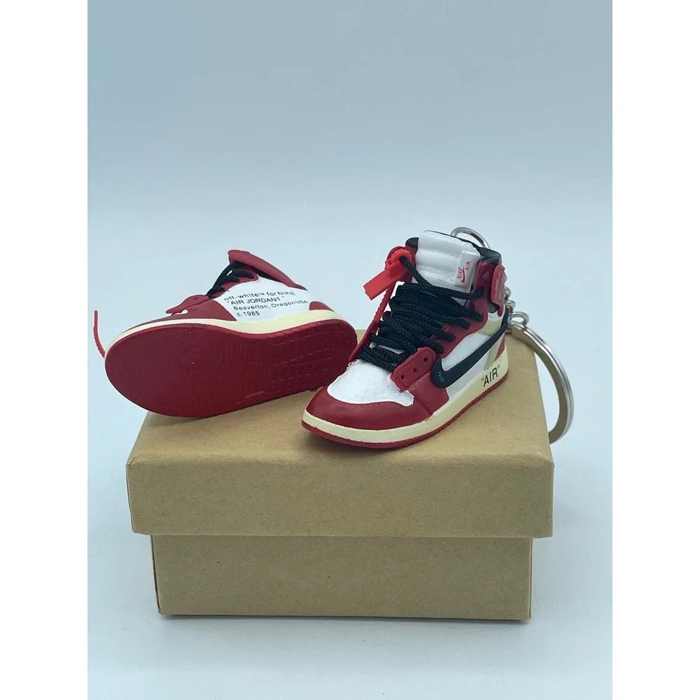 (2) Chicago Off White Nike Air Jordan I Keychain with box OG Red White High